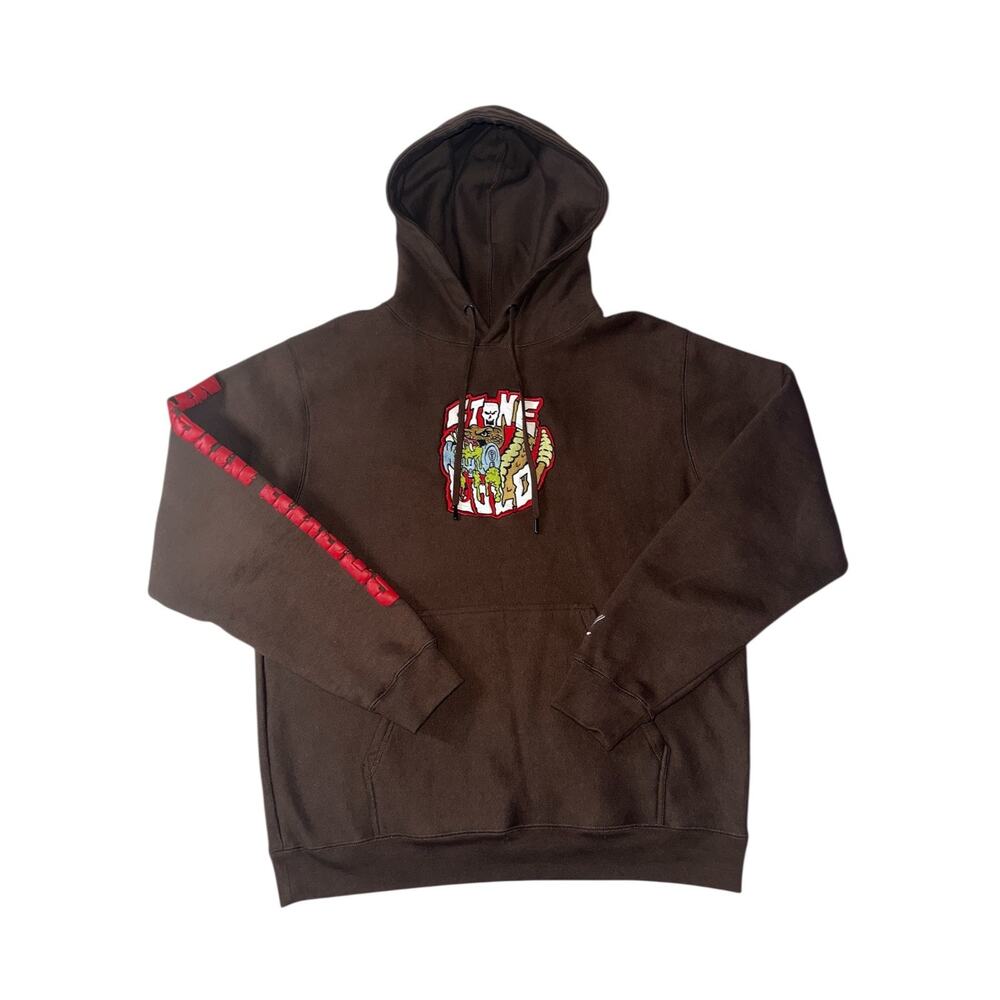 WWE X STONE COLD STEVE AUSTIN Thick Heavy Hoodie HELL YEAH Red BROWN Size L